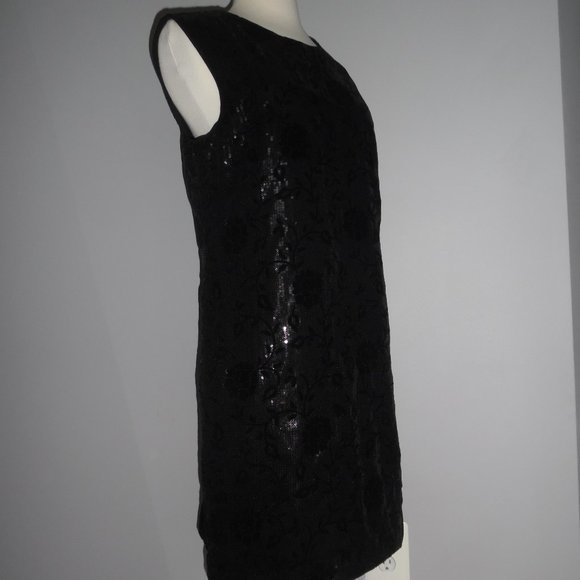 The‎ Kooples Sequin Sleeveless Cocktail Velvet Floral Black Shift Elegant Dress - Picture 3 of 13